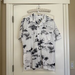 Men's White and Black Tropical Print Shirt